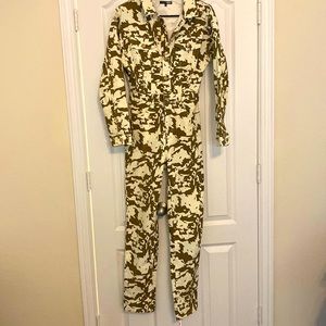 Cow print denim jumpsuit